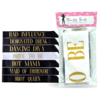 Thirsty Girls 7pcs Gold Glitter Bride to be Satin Sash Set